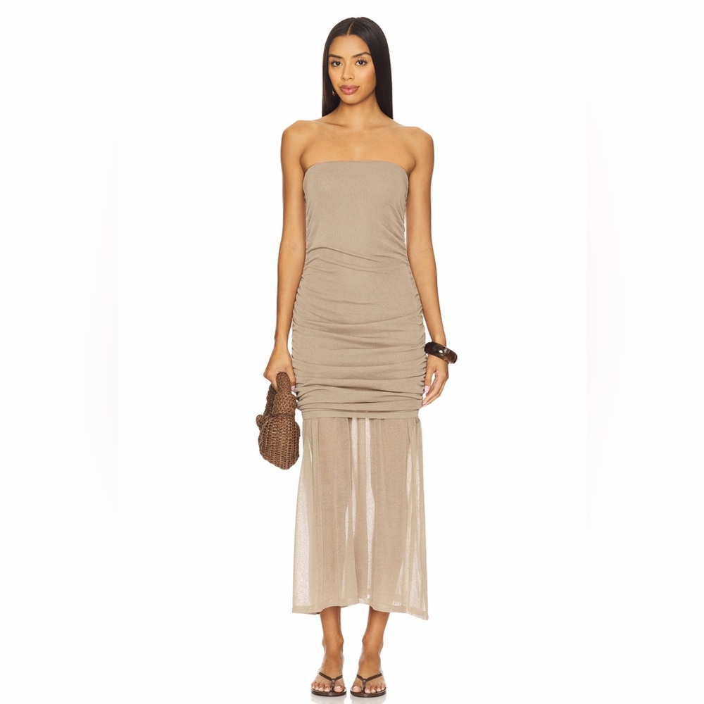Steve Madden Revolve Lula Ruched Knit Strapless Coastal Midi Dress Size M NWT